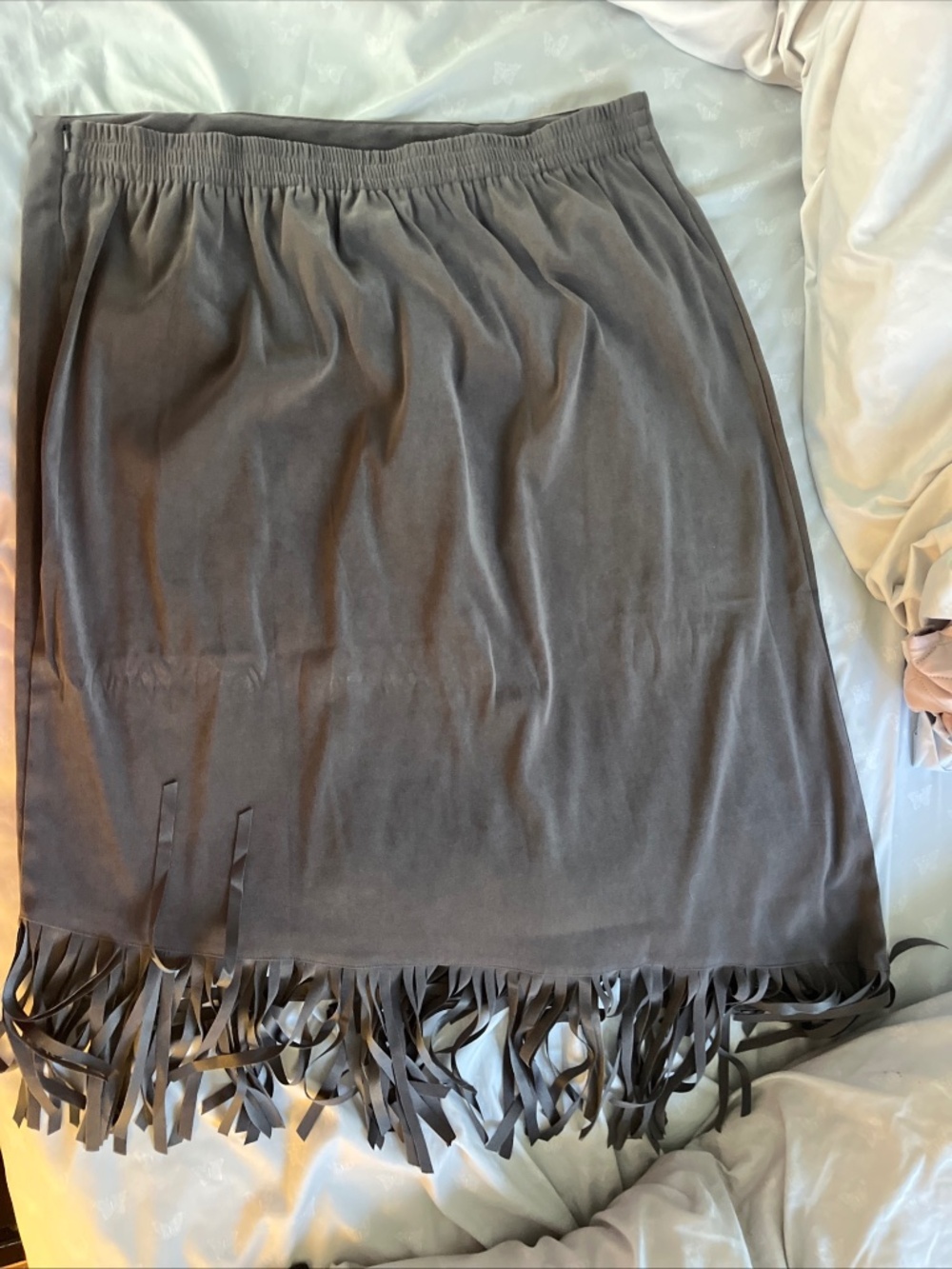 Denim & Co Faux Suede Fringe Wrap Midi Skirt Charcoal Gray Western Cowgirl Sz 2X